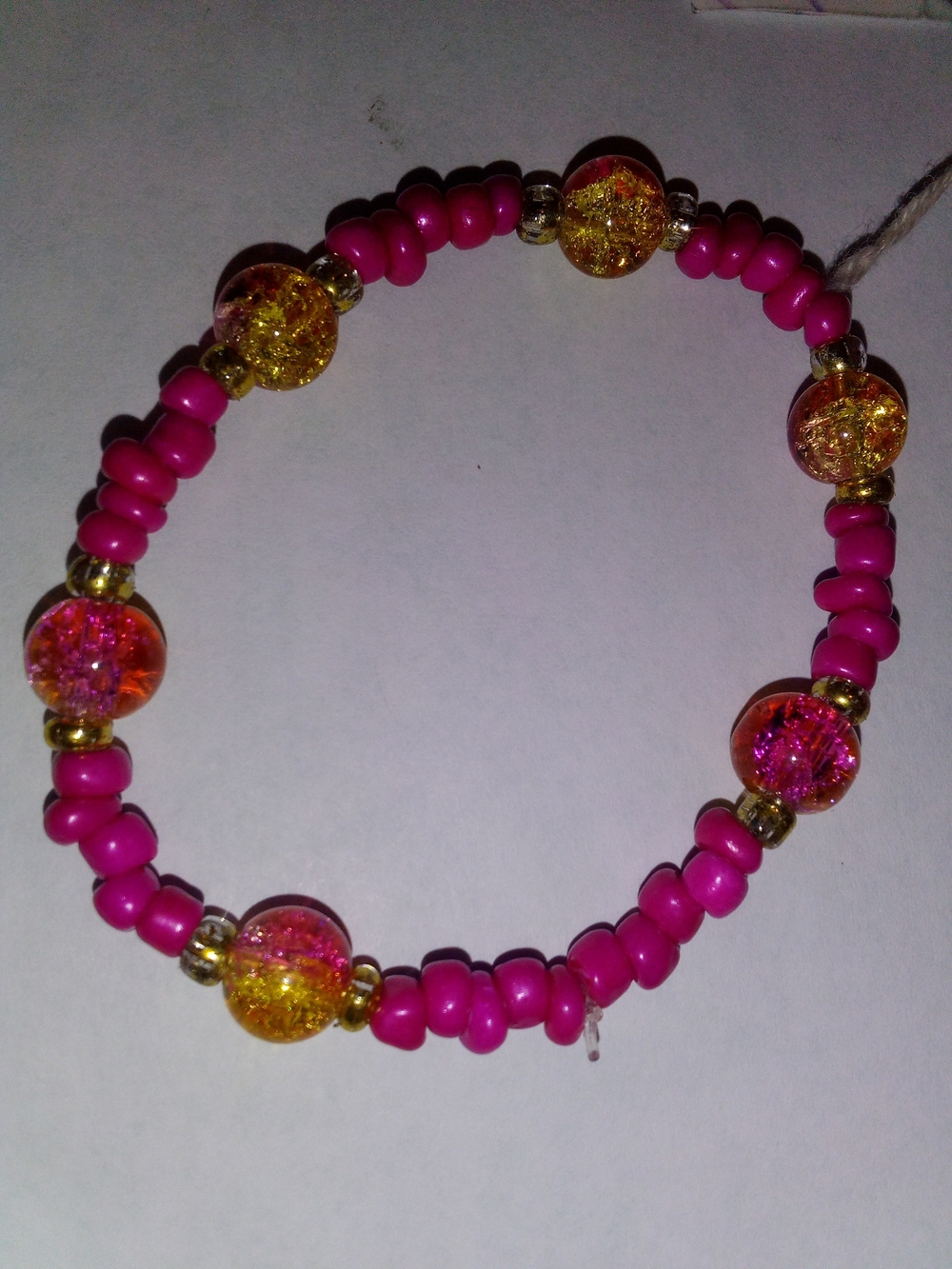 Pink Beaded Bracelet with Gold-Accent Glass Beads
